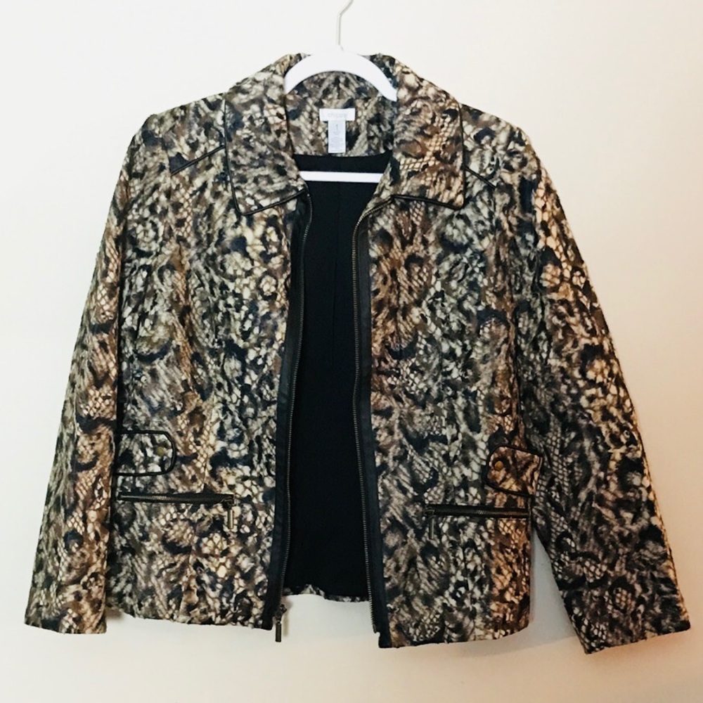 Chico’s zip up blazer jacket | Animal print